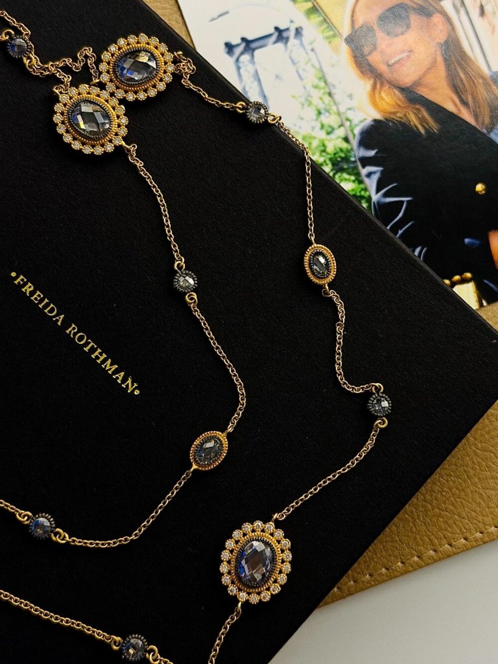 FREIDA ROTHMAN - Crystal Station Long Necklace - Gold and Silver - 36 Inches